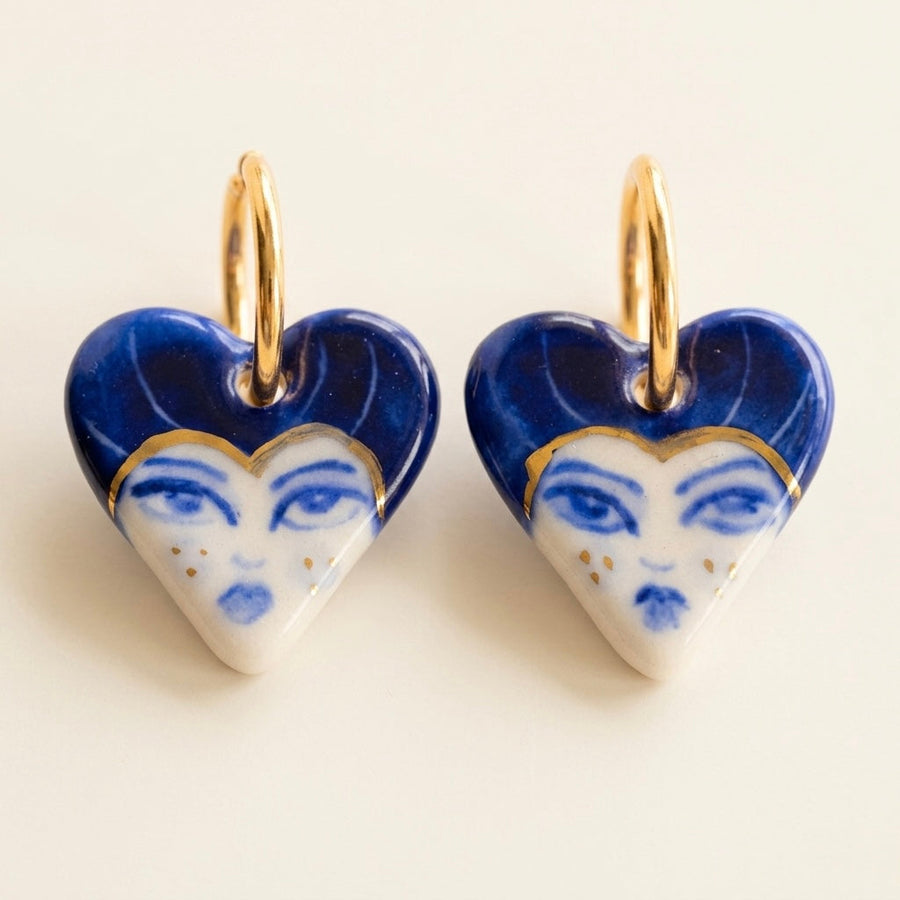Blue Muse Heart Porcelain Earrings