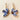 Hand-Painted Porcelain Bird Earrings with Blue Floral Design and 22K Gold Lustre