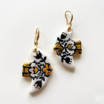 BitaJewells Hand-Painted Porcelain Bird Earrings – Folk Art & 22K Gold Lustre