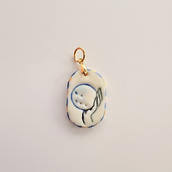 Hand-Painted Porcelain Moon Pendant – Celestial Charm with 22K Gold Lustre