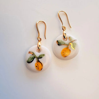 Hand-Painted Lemon Porcelain Drop Earrings BitaJewells