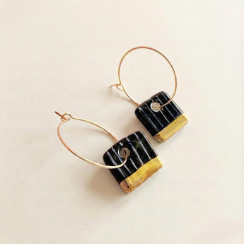 Black Gilded Square Hoop Earrings - image 2