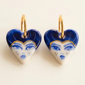 Blue Muse Heart Porcelain Earrings