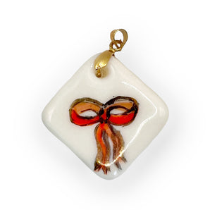 Hand-Painted Porcelain Red Bow Pendant