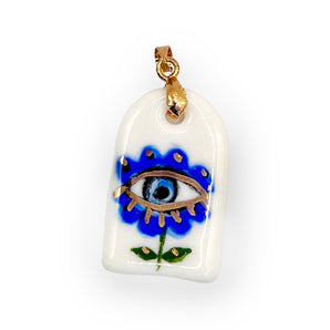 Hand-Painted Porcelain Blue Flower Pendant