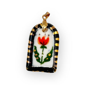 Hand-Painted Porcelain Red Flower Pendant