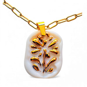 Handcrafted Porcelain Pendant Necklace: 22K Gold Botanical Design
