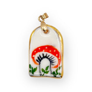 Hand-Painted Porcelain Red Mushroom Pendant