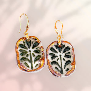 Gold-Plated Porcelain Earrings – Botanical Ceramic Dangle Earrings