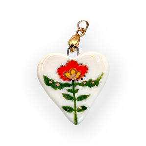 Hand-Painted Porcelain Red Flower Pendant