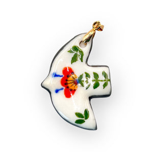 Hand-Painted Porcelain Red Flower Bird Pendant