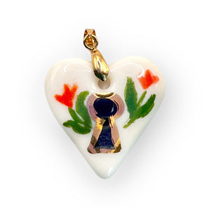 Hand-Painted Porcelain Heart Lock Pendant