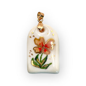 Hand-Painted Porcelain Pink Flower Pendant