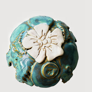 Handmade Turquoise  Ceramic Jewelry Dish (18 cm) - Exquisite Floral Design