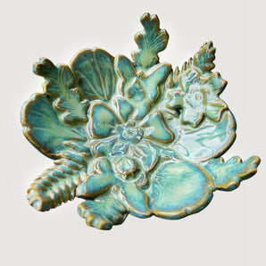 Handmade Turquoise  Ceramic Jewelry Dish (18 cm) - Exquisite Floral Design