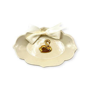 Handcrafted Porcelain Jewelry Dish- Gold Swan