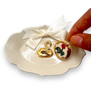 Handcrafted Porcelain Jewelry Dish- Gold Swan