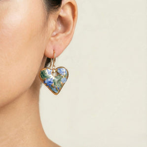 Hand-Painted Porcelain Flower Earrings – Delft Blue & 22K Gold Lustre