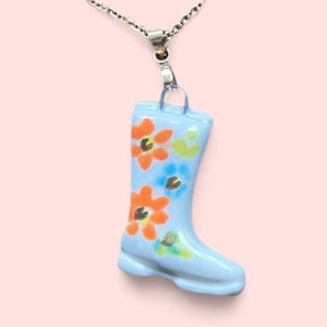 Floral Boot Pendant Necklace