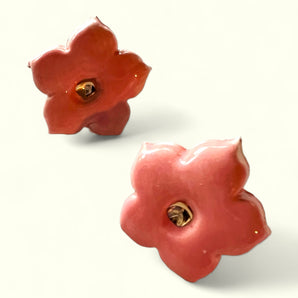 Pink Flower Stud Ceramic Earring