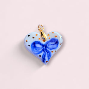 BitaJewells Gold-Accented Porcelain Heart Pendant | Elegant Bow Design