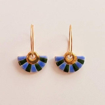 Blue & Green Fan Hoop Earrings - image 1