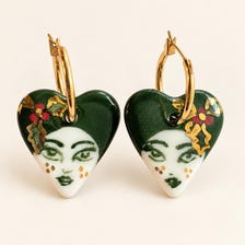 Christmas muse face heart handmade porcelain earrings