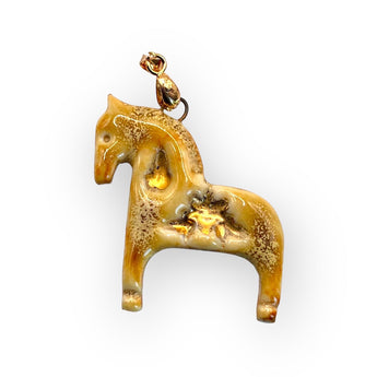 Whimsical Horse Pendant in Handmade Ceramic with Gold Touches - Green or Amber Glaze