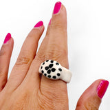 Size 9 US - Handmade Porcelain Ring, Black and White