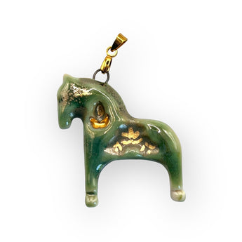 Whimsical Horse Pendant in Handmade Ceramic with Gold Touches - Green or Amber Glaze
