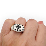 Size 9 US - Handmade Porcelain Ring, Black and White