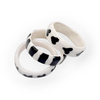 Size 11.5 US - Handmade Porcelain Ring, Black and White, Gift for her, Unique Ring