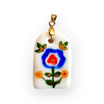 Handmade Porcelain Floral Pendant Necklace – Colorful Ceramic Jewelry – Boho Nature-Inspired Pendant – Gift for Her