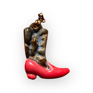 Rustic Cowgirl boot Charm - Handmade Porcelain Boot Pendant - Western Style Jewelry - Gift for Her
