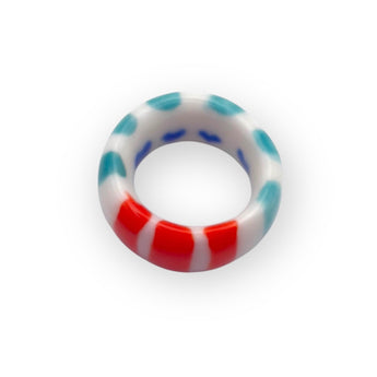 Handmade Porcelain Heart Ring – US Size 8.5 | Red & White Ceramic Ring