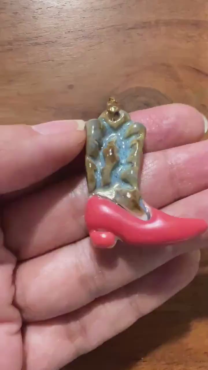 Rustic Cowgirl boot Charm - Handmade Porcelain Boot Pendant - Western Style Jewelry - Gift for Her