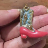 Rustic Cowgirl boot Charm - Handmade Porcelain Boot Pendant - Western Style Jewelry - Gift for Her