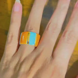 Size 9 US - Handmade Porcelain Ring, Blue and Orange Stripes