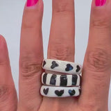 Size 11.5 US - Handmade Porcelain Ring, Black and White, Gift for her, Unique Ring