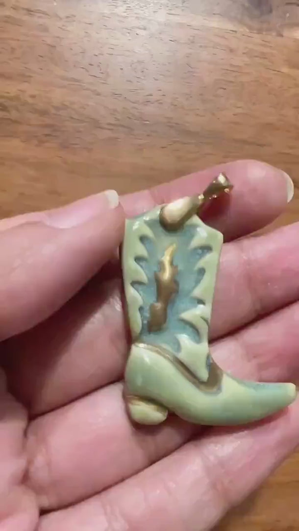 Rustic Cowgirl boot Charm - Handmade Porcelain Boot Pendant - Western Style Jewelry - Gift for Her- Christmas Gift