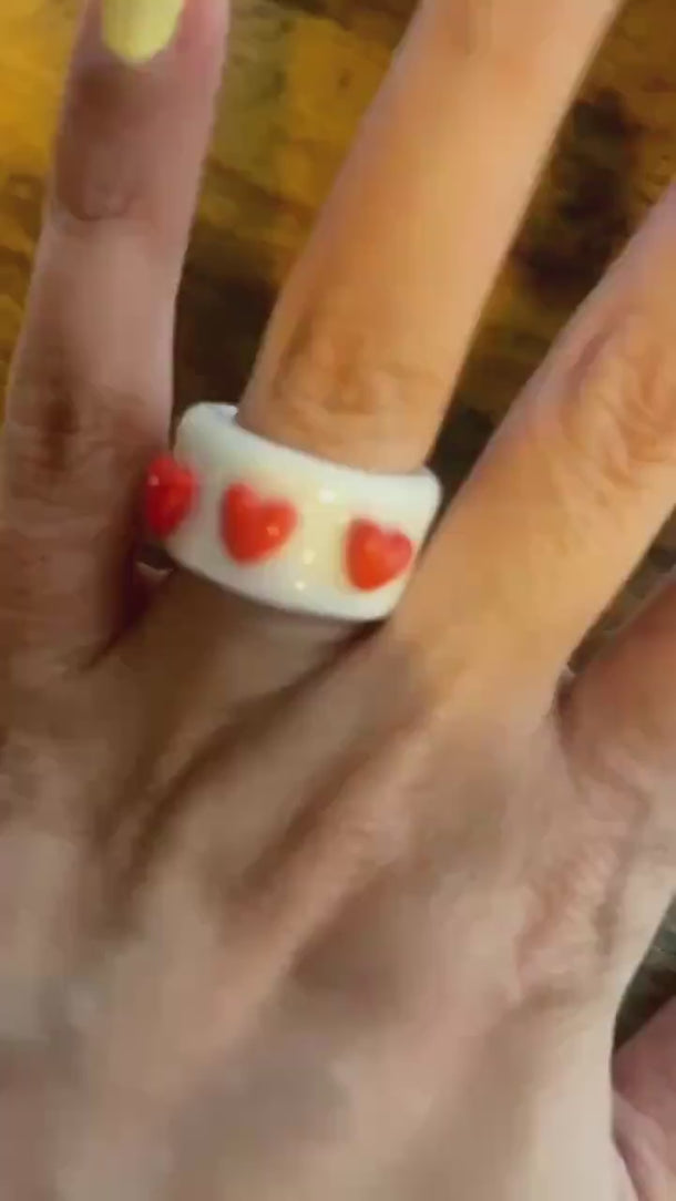 Handmade Porcelain Ring – Red Heart Design | US Size 7 | Romantic Ceramic Jewelry