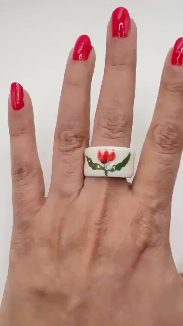 Size 9/5 US - Handmade Porcelain Ring, unique ring, gift for girlfriend, gift for her