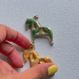 Whimsical Horse Pendant in Handmade Ceramic with Gold Touches - Green or Amber Glaze