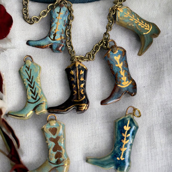 Handcrafted Ceramic Cowboy Boot Necklace Pendant - Unique Western Charm - Handmade Accessory