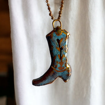 Handcrafted Ceramic Cowboy Boot Necklace Pendant - Unique Western Charm - Handmade Accessory