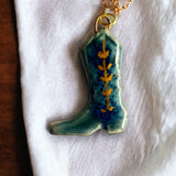 Handcrafted Ceramic Cowboy Boot Necklace Pendant - Unique Western Charm - Handmade Accessory