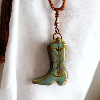 Handcrafted Ceramic Cowboy Boot Necklace Pendant - Unique Western Charm - Handmade Accessory