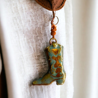 Handcrafted Ceramic Cowboy Boot Necklace Pendant - Unique Western Charm - Handmade Accessory