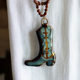 Handcrafted Ceramic Cowboy Boot Necklace Pendant - Unique Western Charm - Handmade Accessory