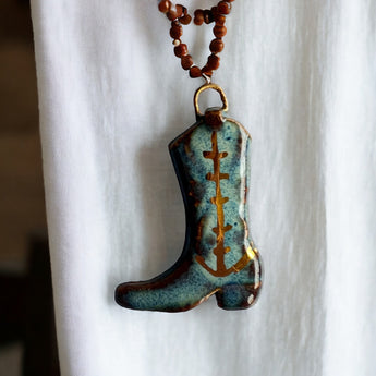 Handcrafted Ceramic Cowboy Boot Necklace Pendant - Unique Western Charm - Handmade Accessory